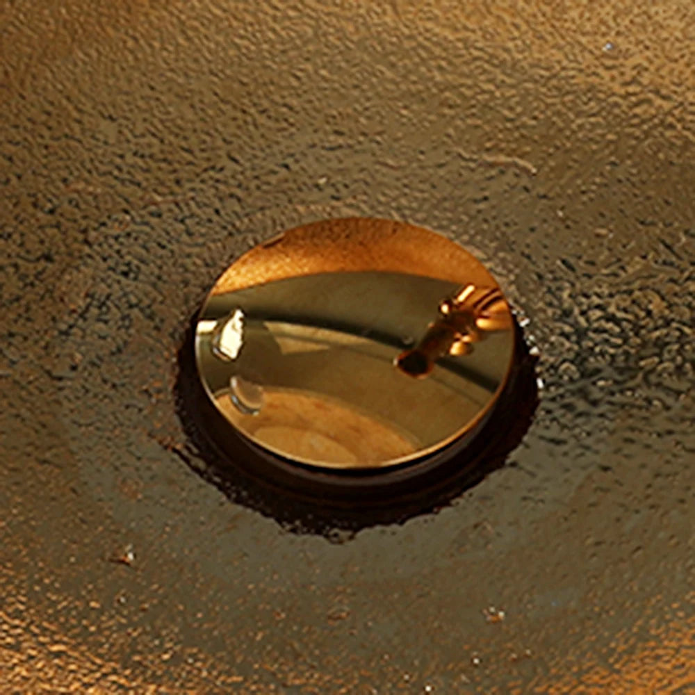 Large Gold Vessel Sink with Faucets, Drain