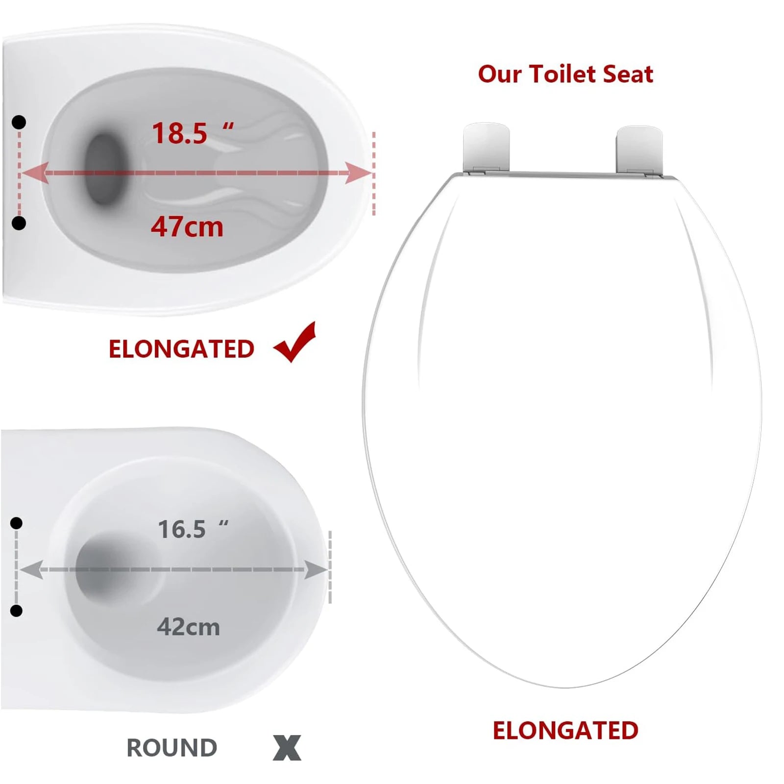 Elongated Toilet Seat, Quick Release-Attach, Soft Close