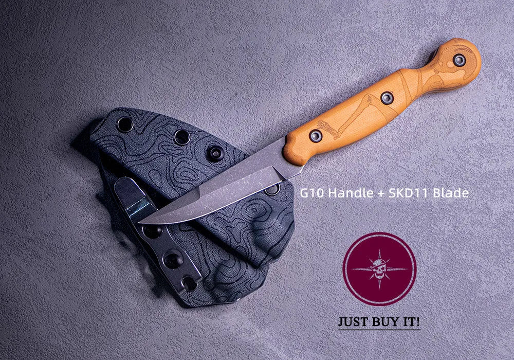 Damascus Steel, Wood Handle Fixed Blade Knife