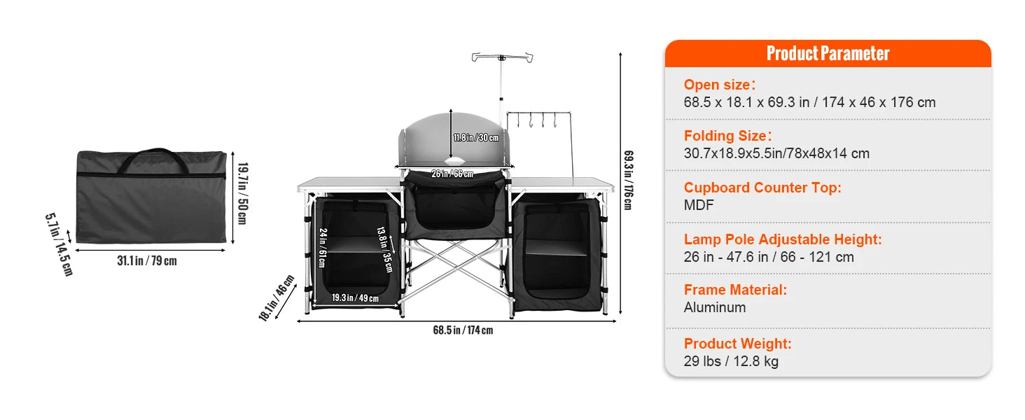 Outdoor Kitchen Table Foldable Cooking, Aluminum Alloy Frame