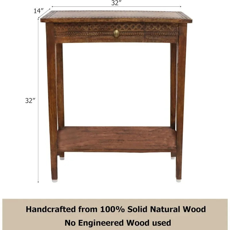 Solid Wood Hand Carved Sofa Table, Drawer