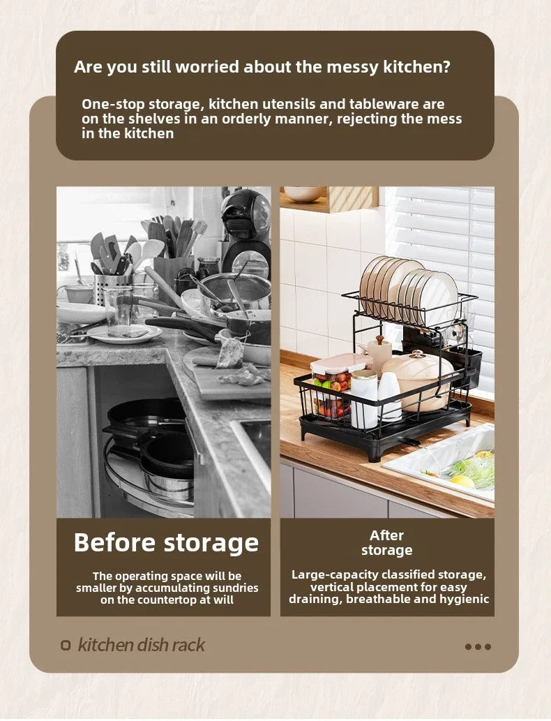 2 Tier Large Dish Drainer Rack