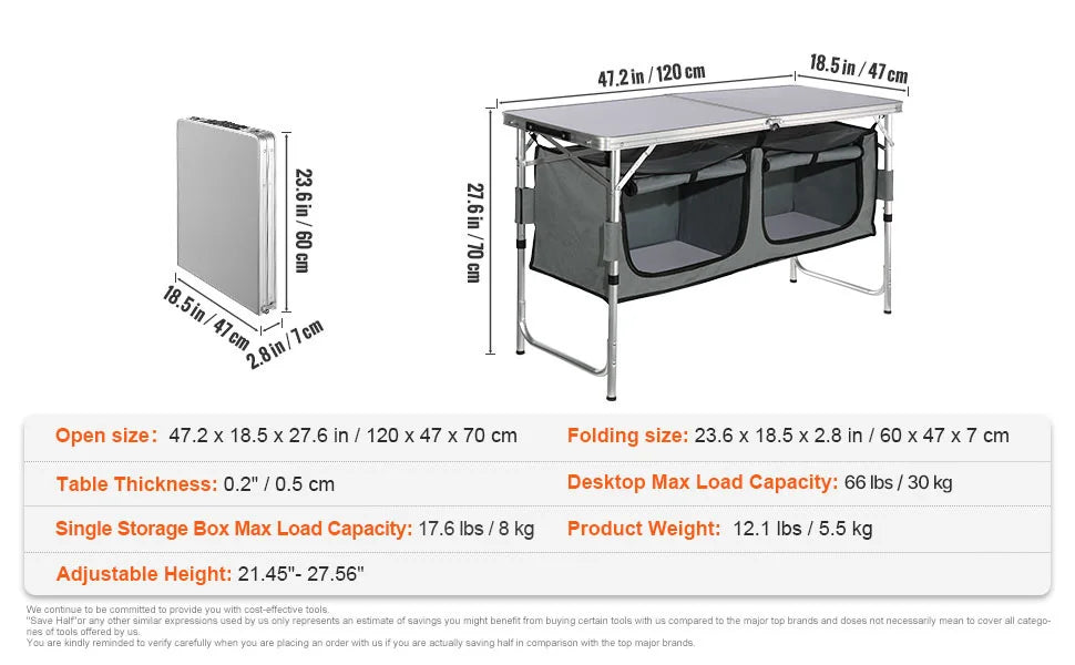 Outdoor Kitchen Table Foldable Cooking, Aluminum Alloy Frame