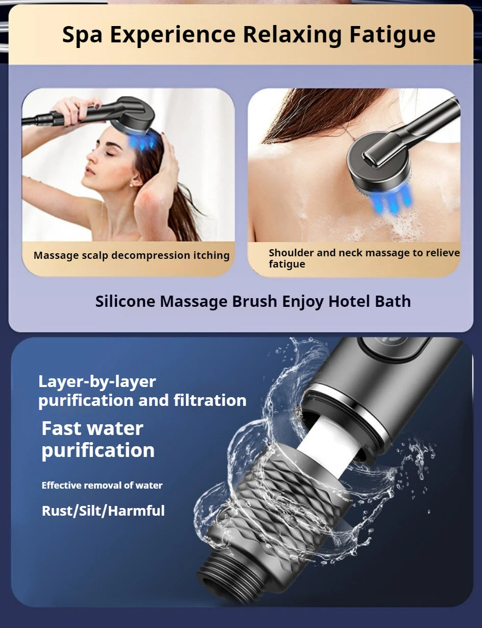 4 Modes Shower Head, Silicone Brush, High Pressure, Filter
