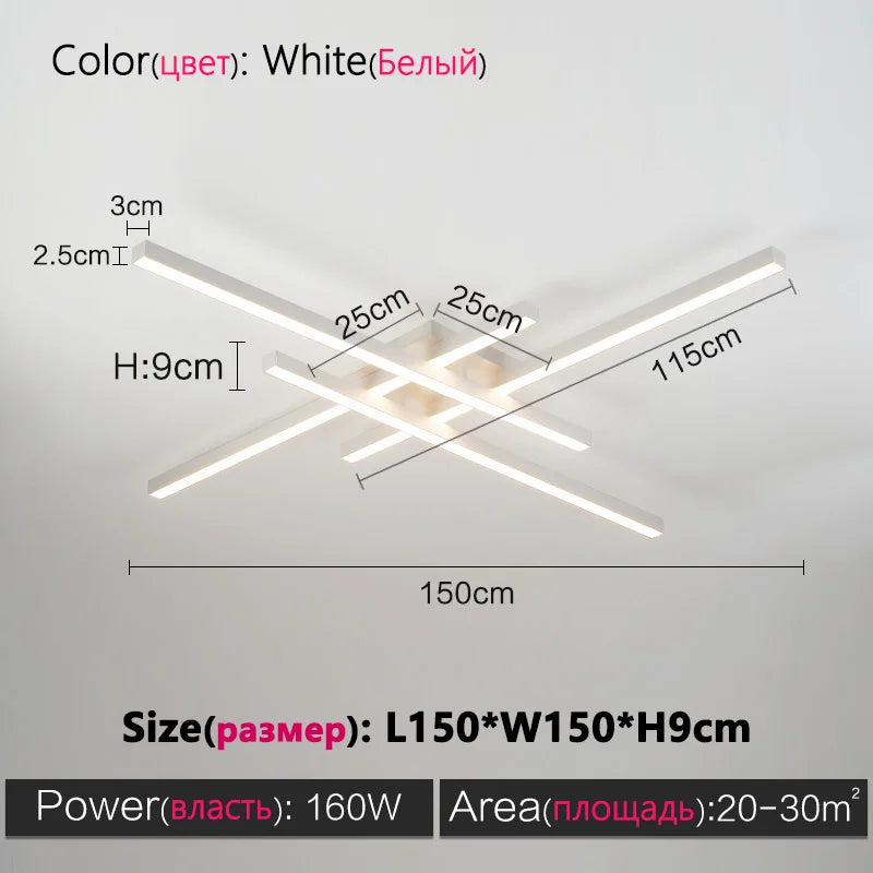 square led ceiling lamp, strip lights, black, white