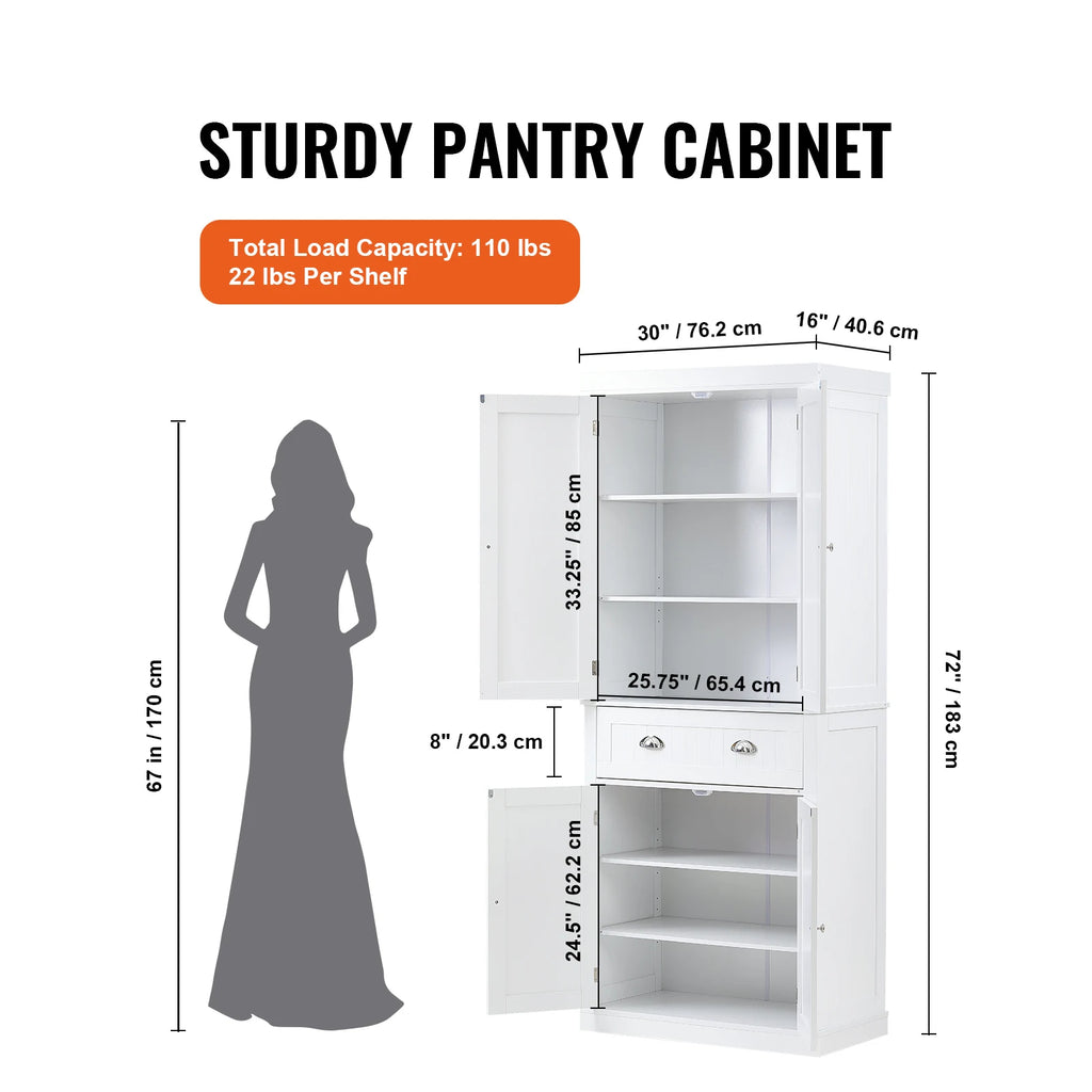 72" Freestanding Kitchen Pantry Storage Cabinet