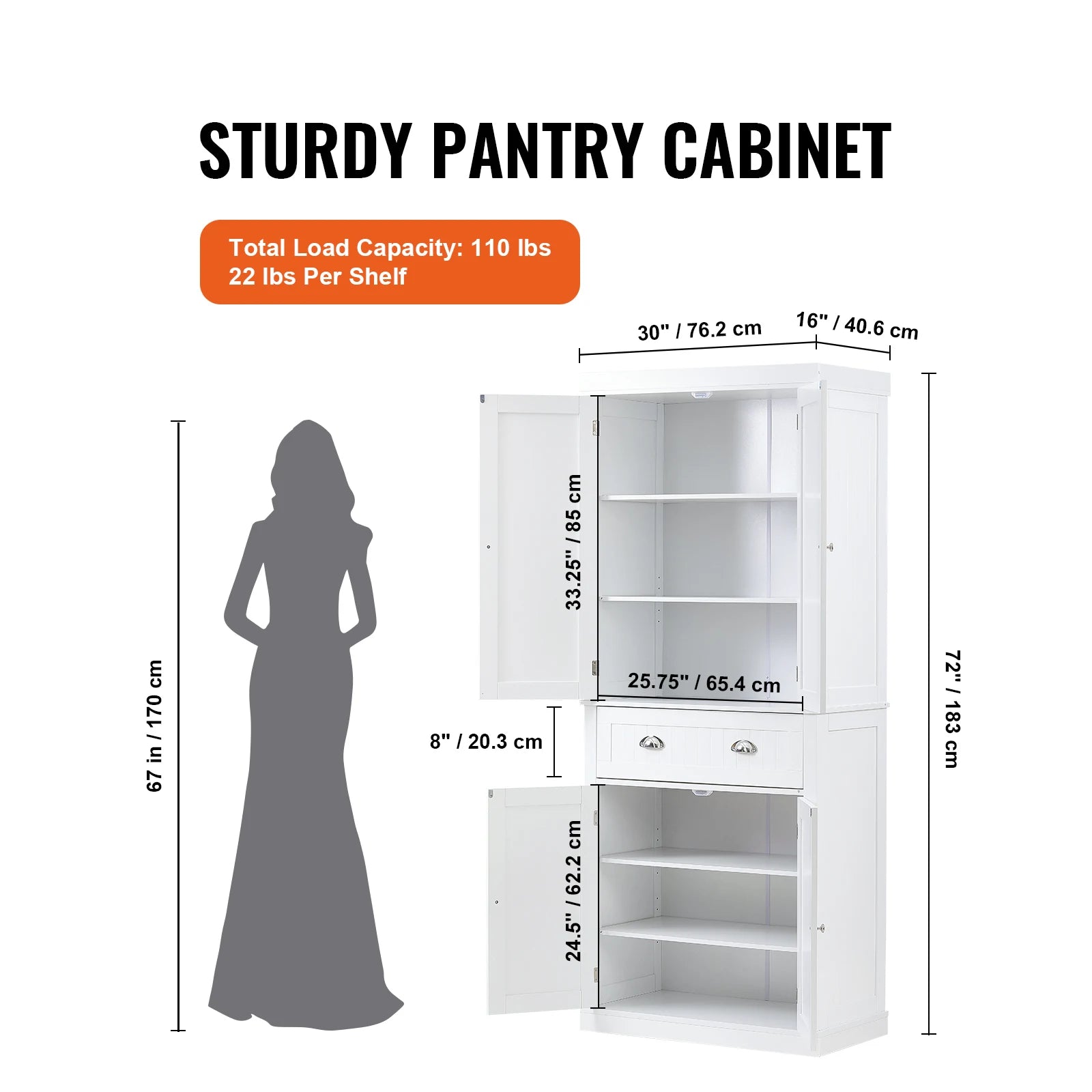 72" Freestanding Kitchen Pantry Storage Cabinet