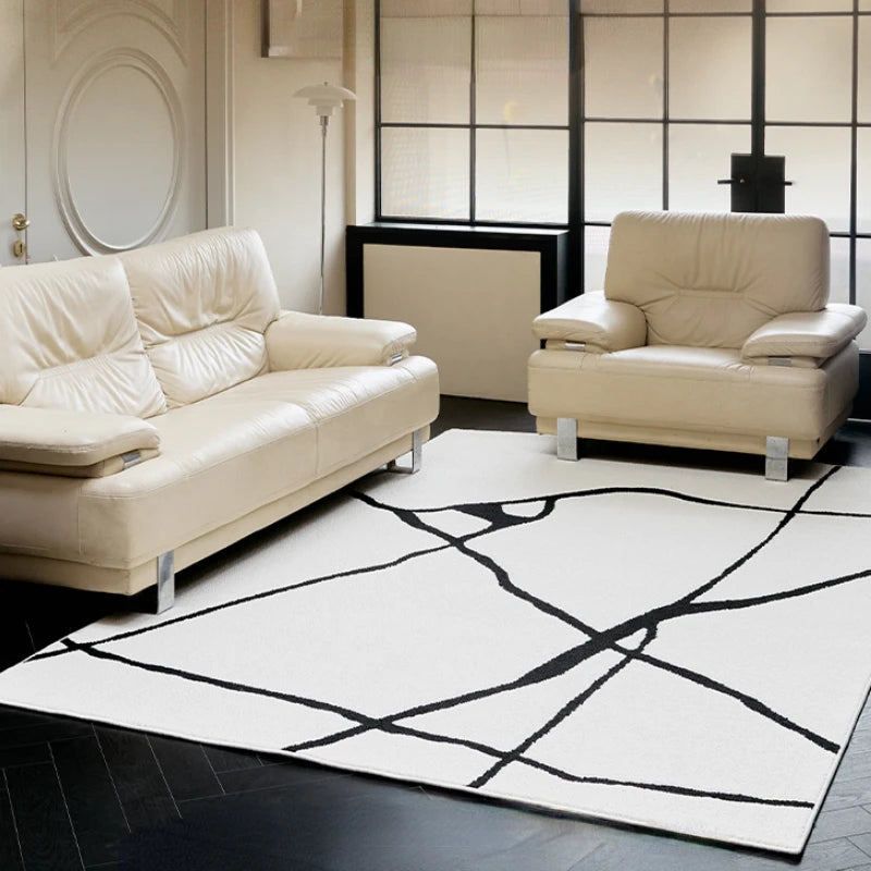 Fluffy, Soft, Plush Rugs, Black, White Lines, Washable