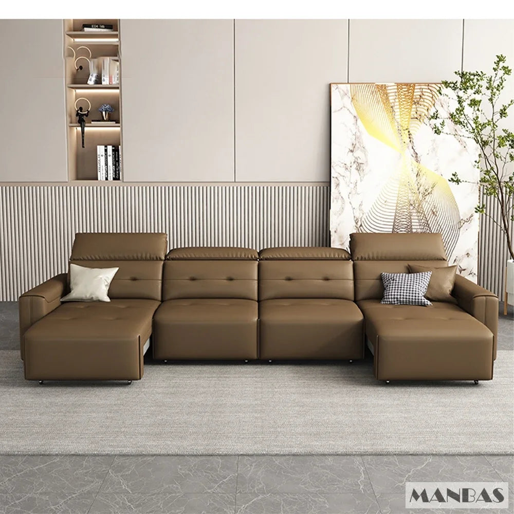 Leather Electric Convertible Sofa Bed, Adjustable Headrest