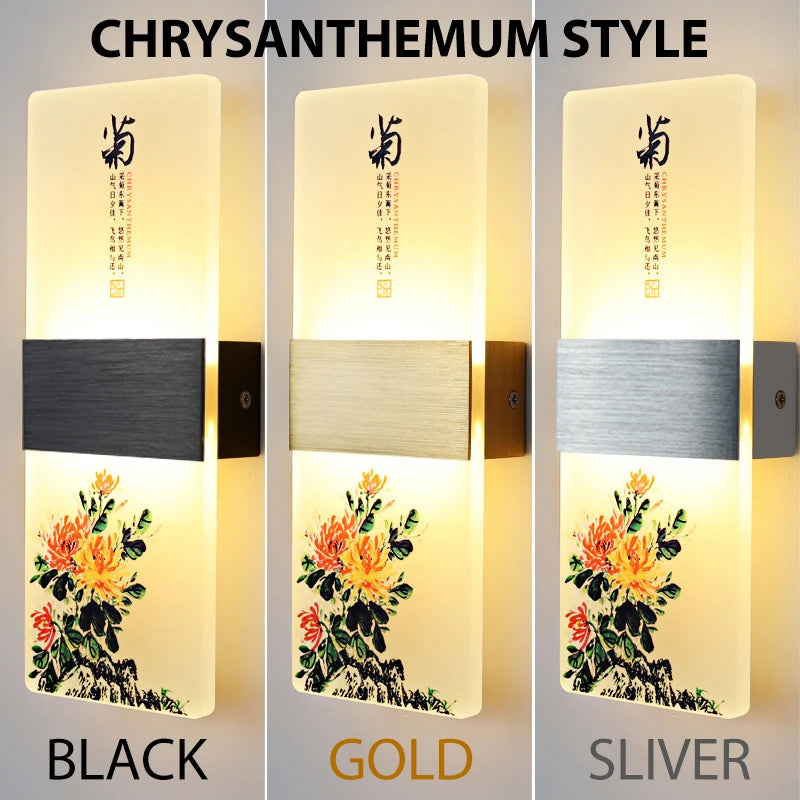 6W 10W LED Chinese Style Printing Wall Light
