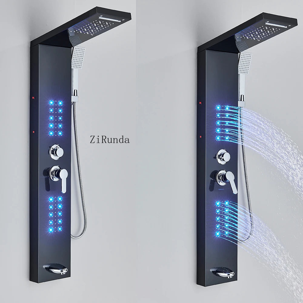 LED, massage, matte black, Stainless column, waterfall faucet