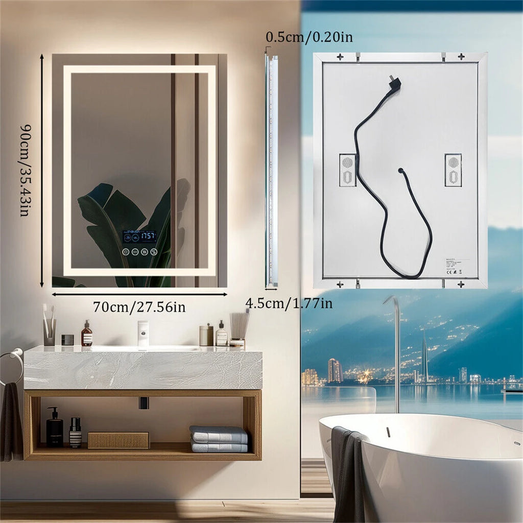 Rectangle Wall Mount Lighted Mirror, Anti-Fog