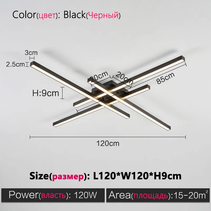 square led ceiling lamp, strip lights, black, white