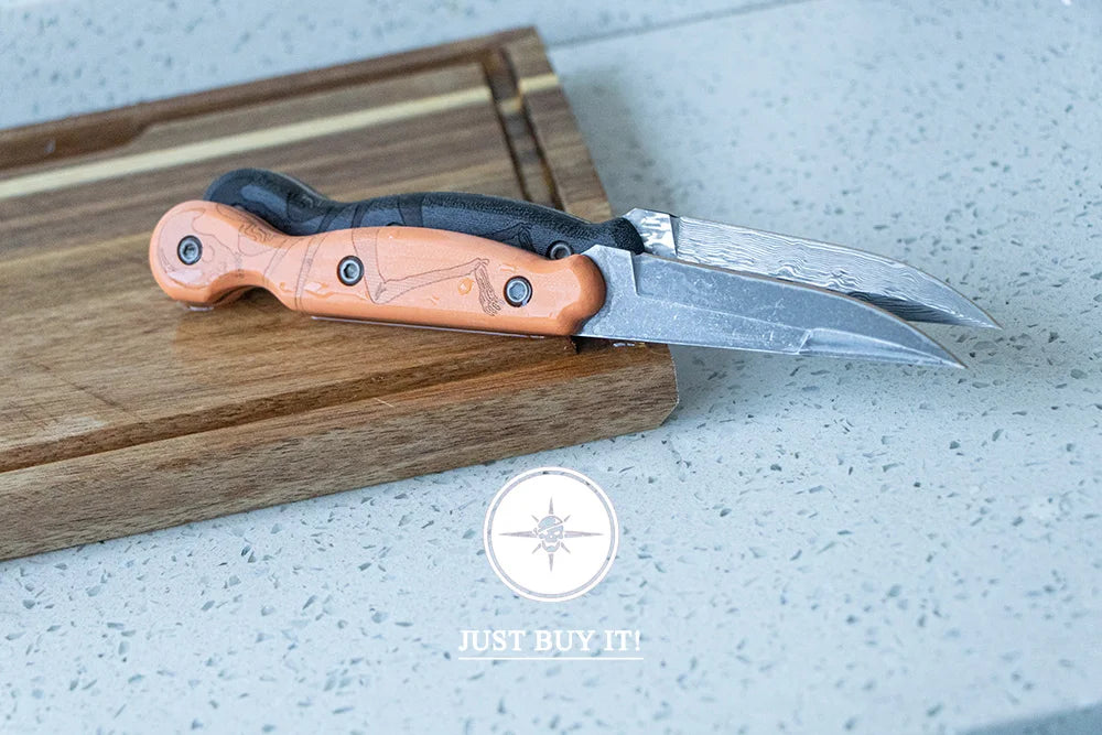 Damascus Steel, Wood Handle Fixed Blade Knife