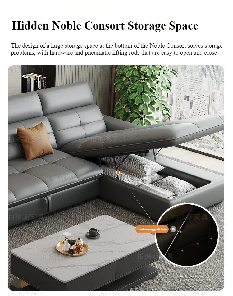 Genuine Leather Corner Sofa, Electric Reclining, Storage