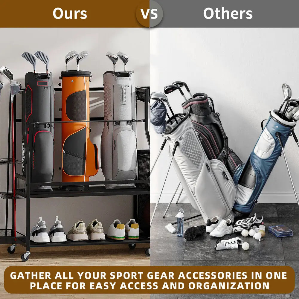 3 Golf Bag Organizer with Wheels Accessories Rack