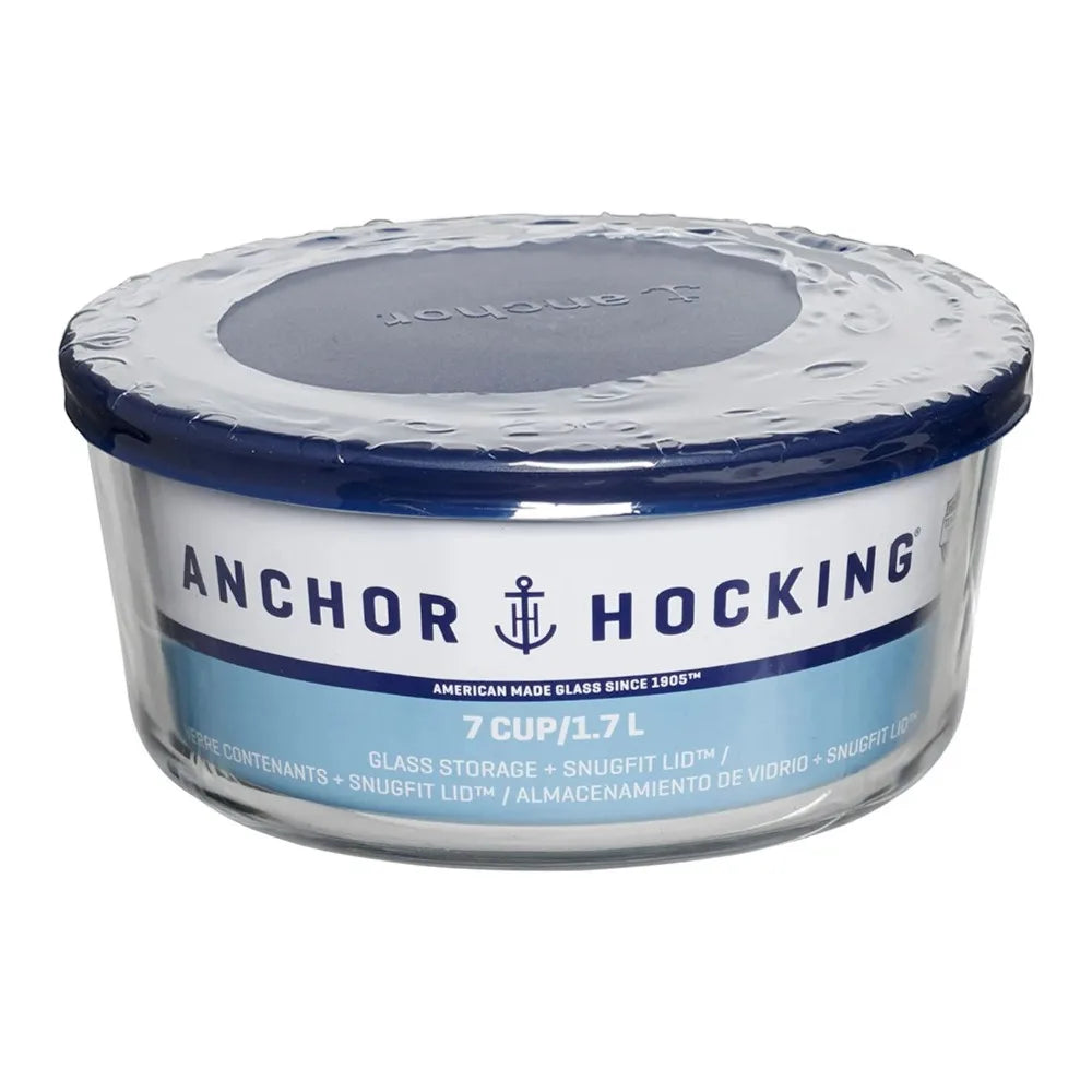 Glass Food Storage Container, Lid, 7 Cup Round