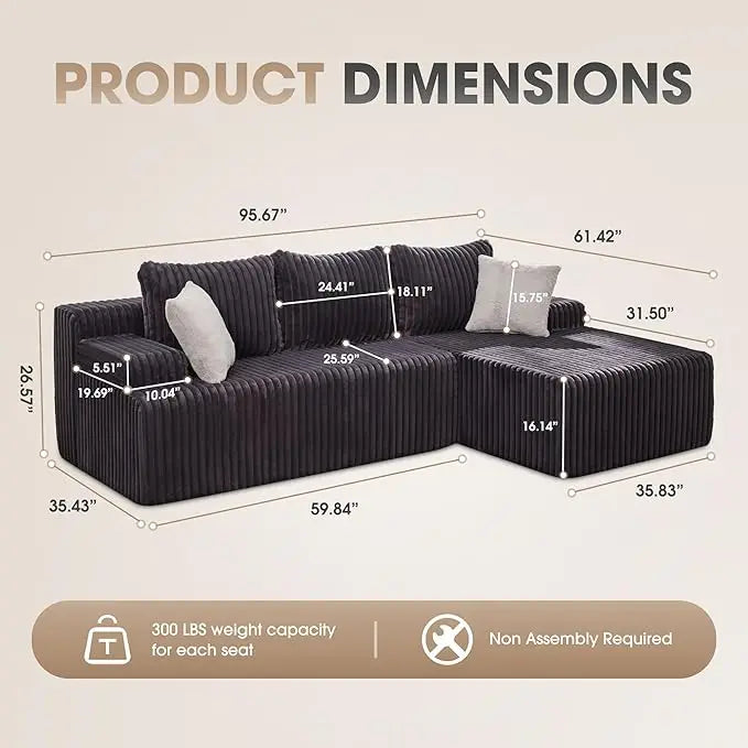 L-Shaped 3-Seat Sectional Sofa, Storage Modules