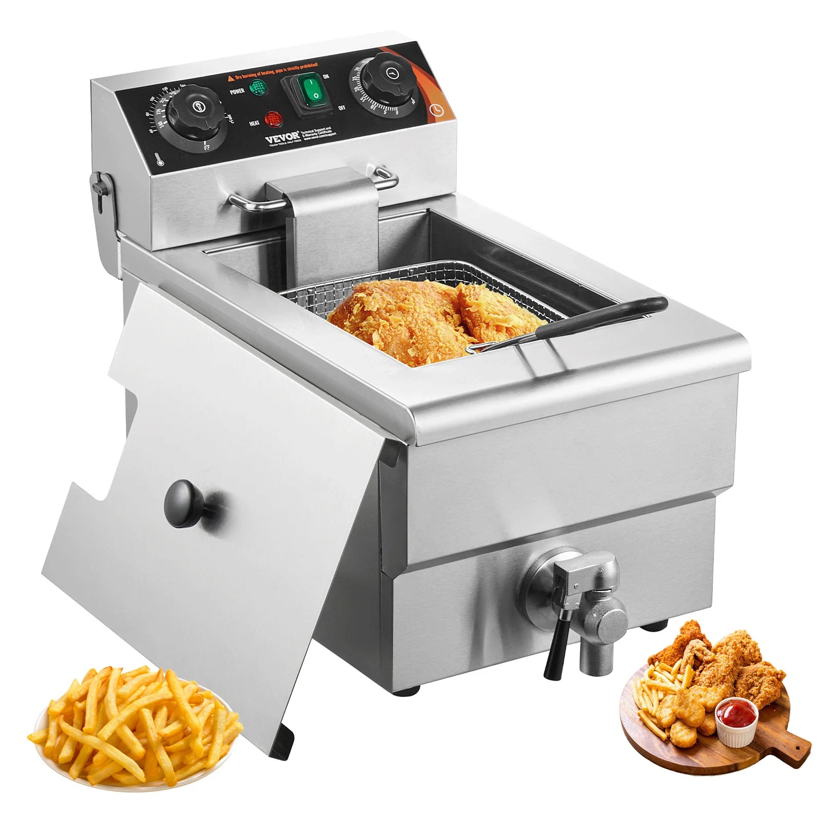 Countertop Fryer, Stainless Steel Basket, Time & Temp Control
