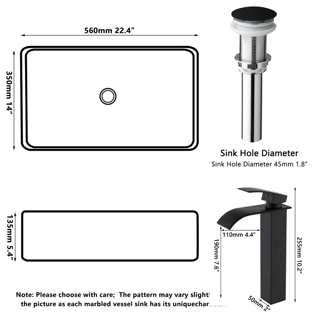 Blue Vessel Sink Deck Mounted, One Handle Faucet, Drain Set