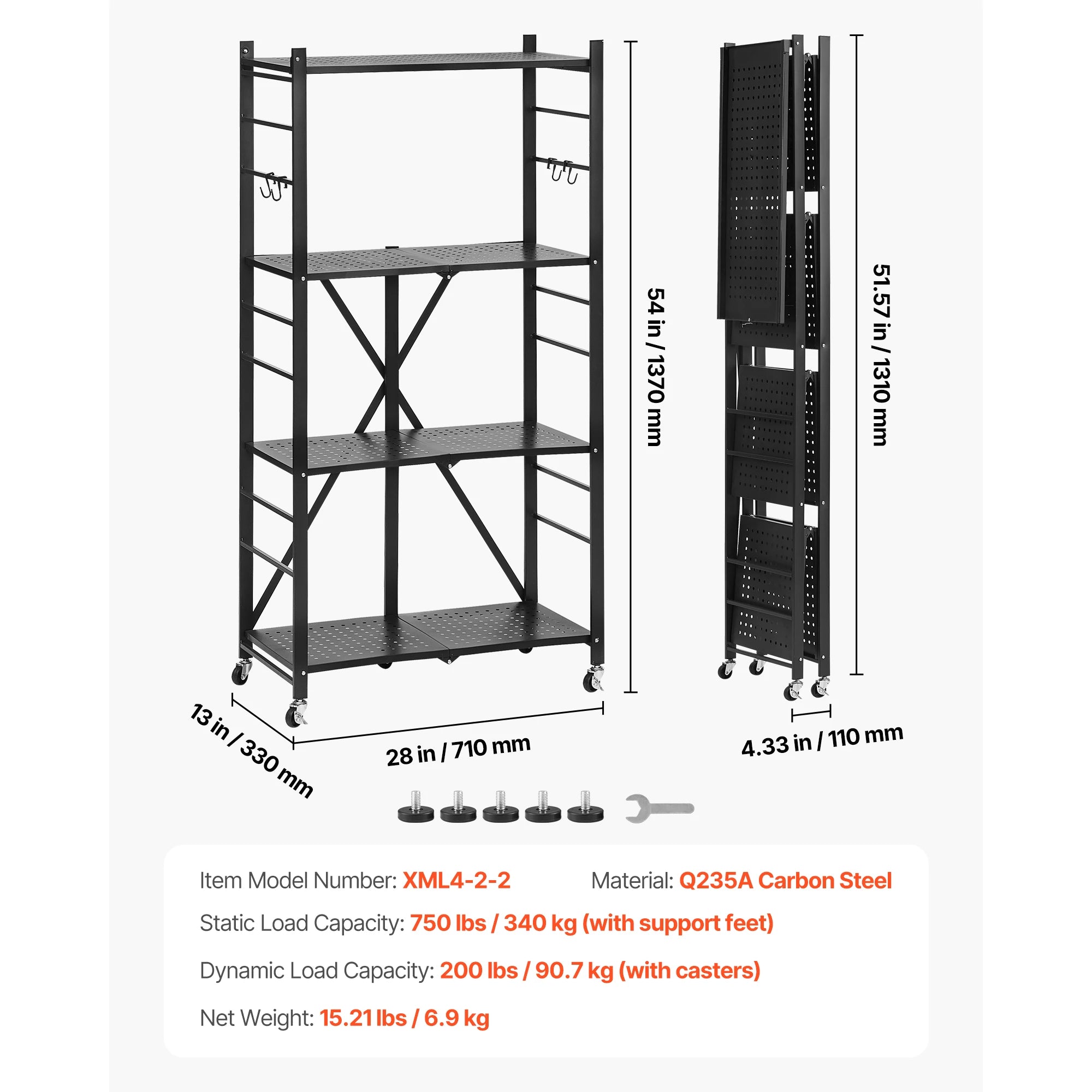Portable Black Folding Metal Rack Shelving Unit