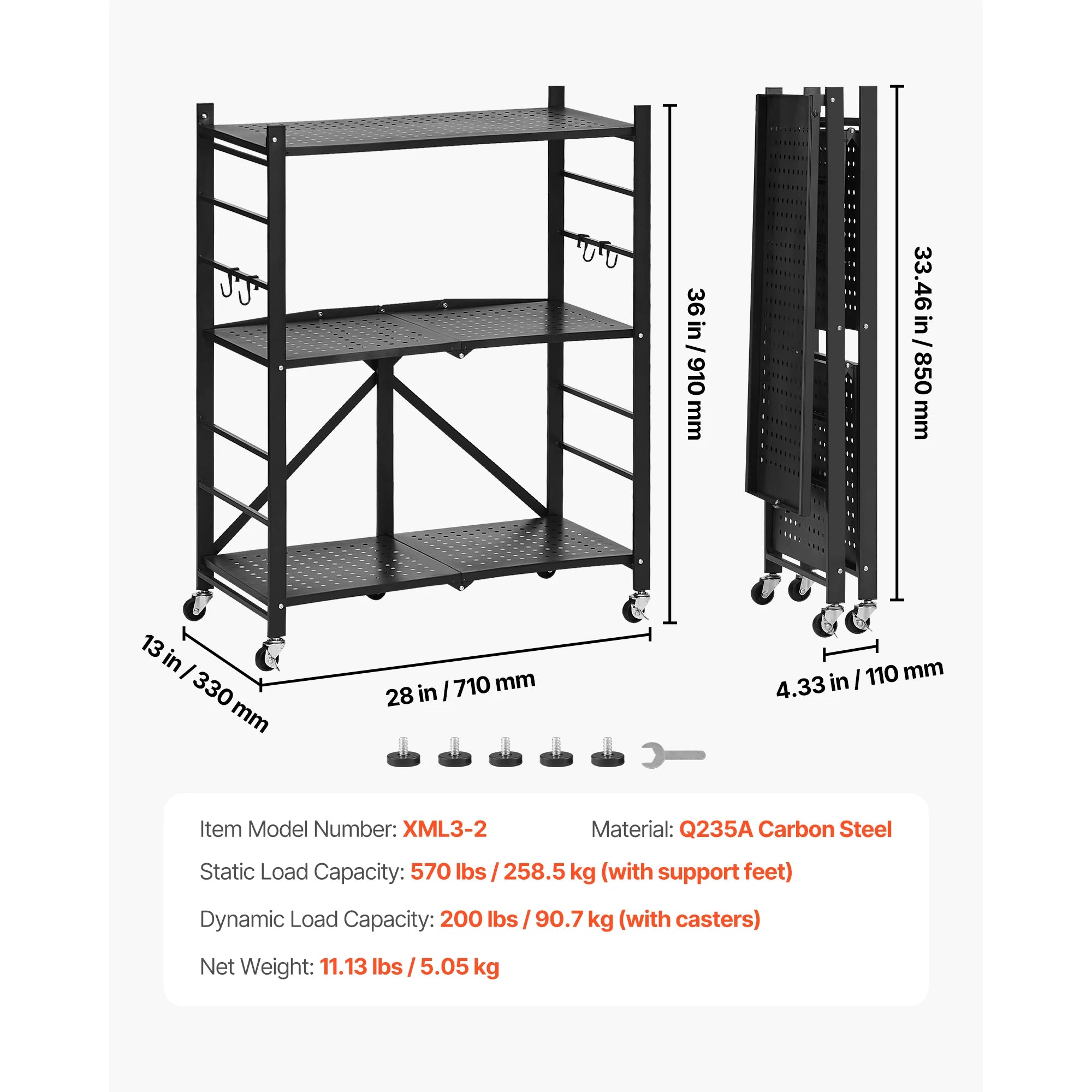 Portable Black Folding Metal Rack Shelving Unit