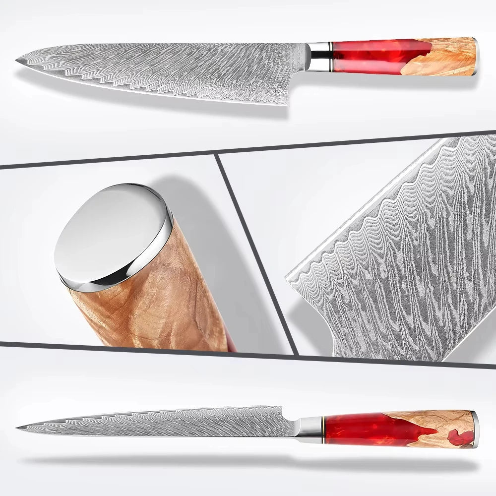1-9Piece Damascus Steel Kitchen Knives Set