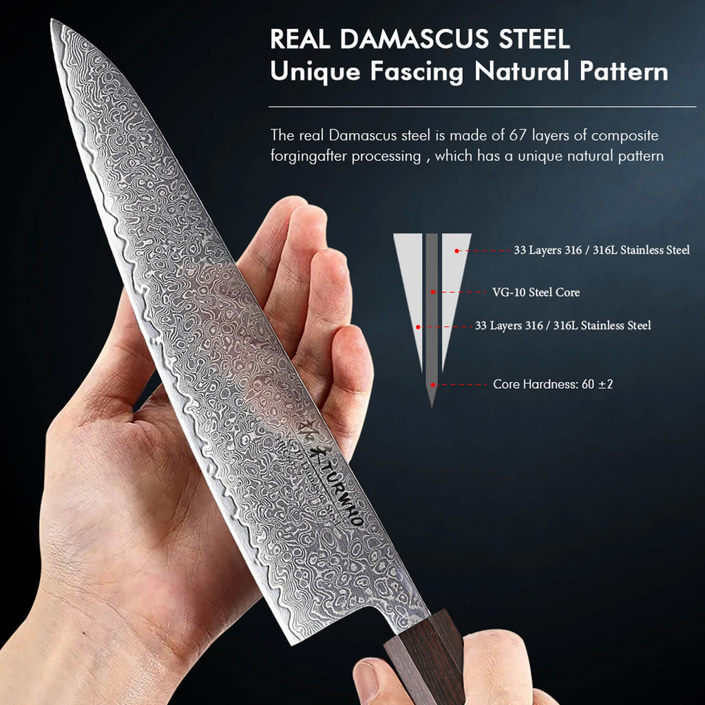 8.2" Japanese Chef Knife Damascus Steel Hand Forged