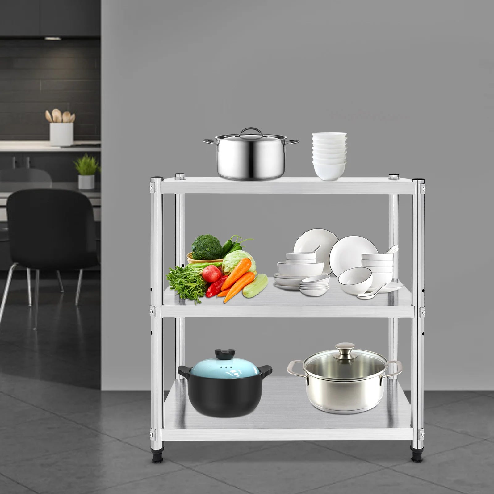Stainless Steel Storage Rack,3-Tier Multi-functional Shelf