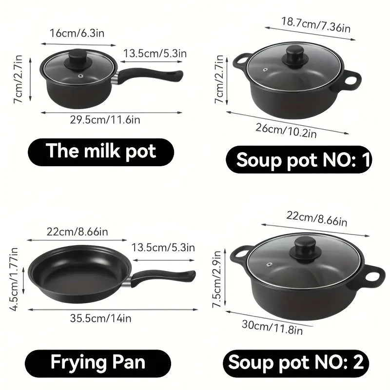 13-Piece Nonstick Cookware Set Black - Induction Compatible Pot Pan Set with Frying Pan & Utensils for Kitchen & Camping
