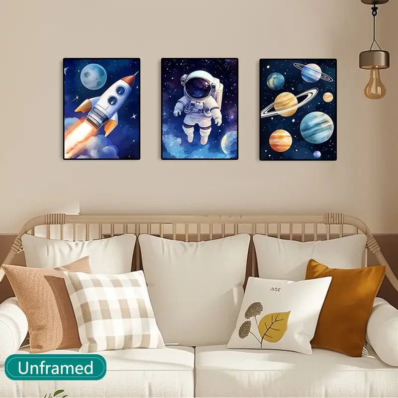 3pcs/1pc Decorative Painting, Astronaut, Outer Space