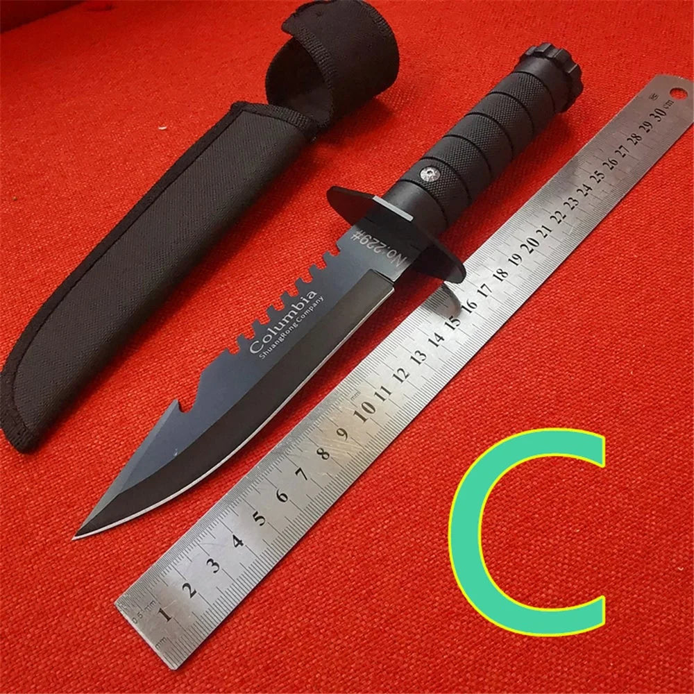 Hunting Knives, Black Blade, Rubberized Handle, Sheath