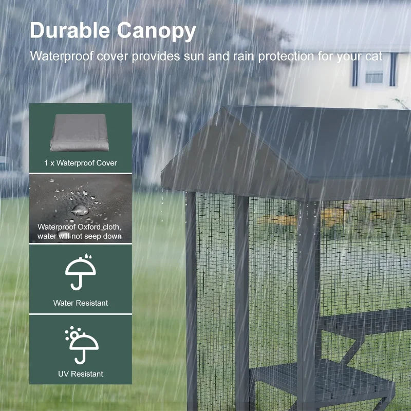 Walk in Cat Cage with Waterproof Cover and Sunshine Panel