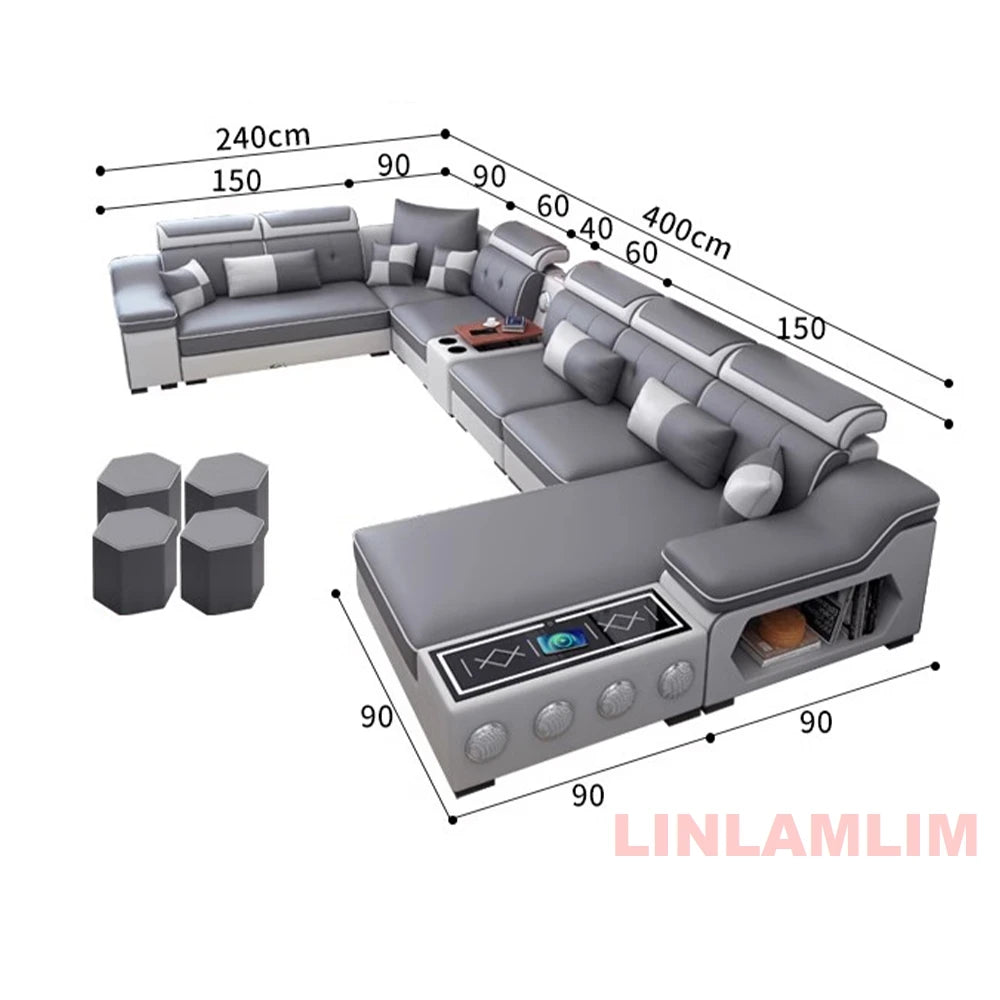 Sectional Sofa, Bluetooth Speakers, USB Charging Ports