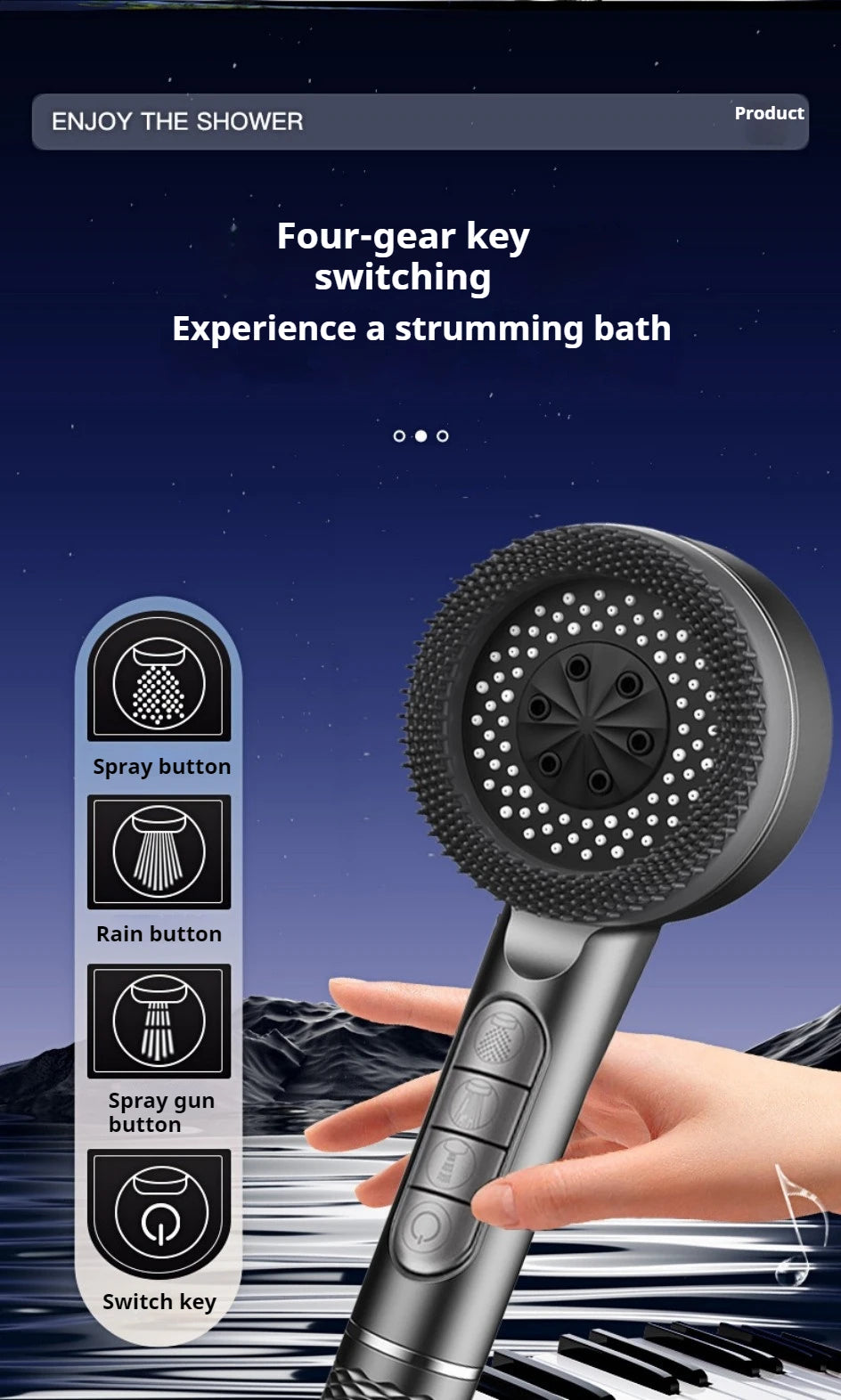 4 Modes Shower Head, Silicone Brush, High Pressure, Filter