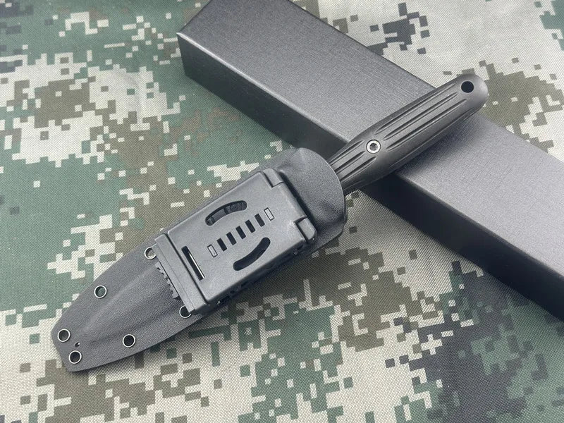 double-edged straight blade knife, sheath