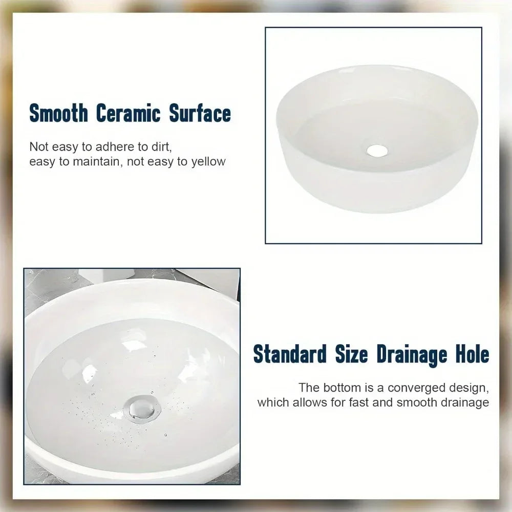 14" Ceramic Round Bathroom Countertop Sink