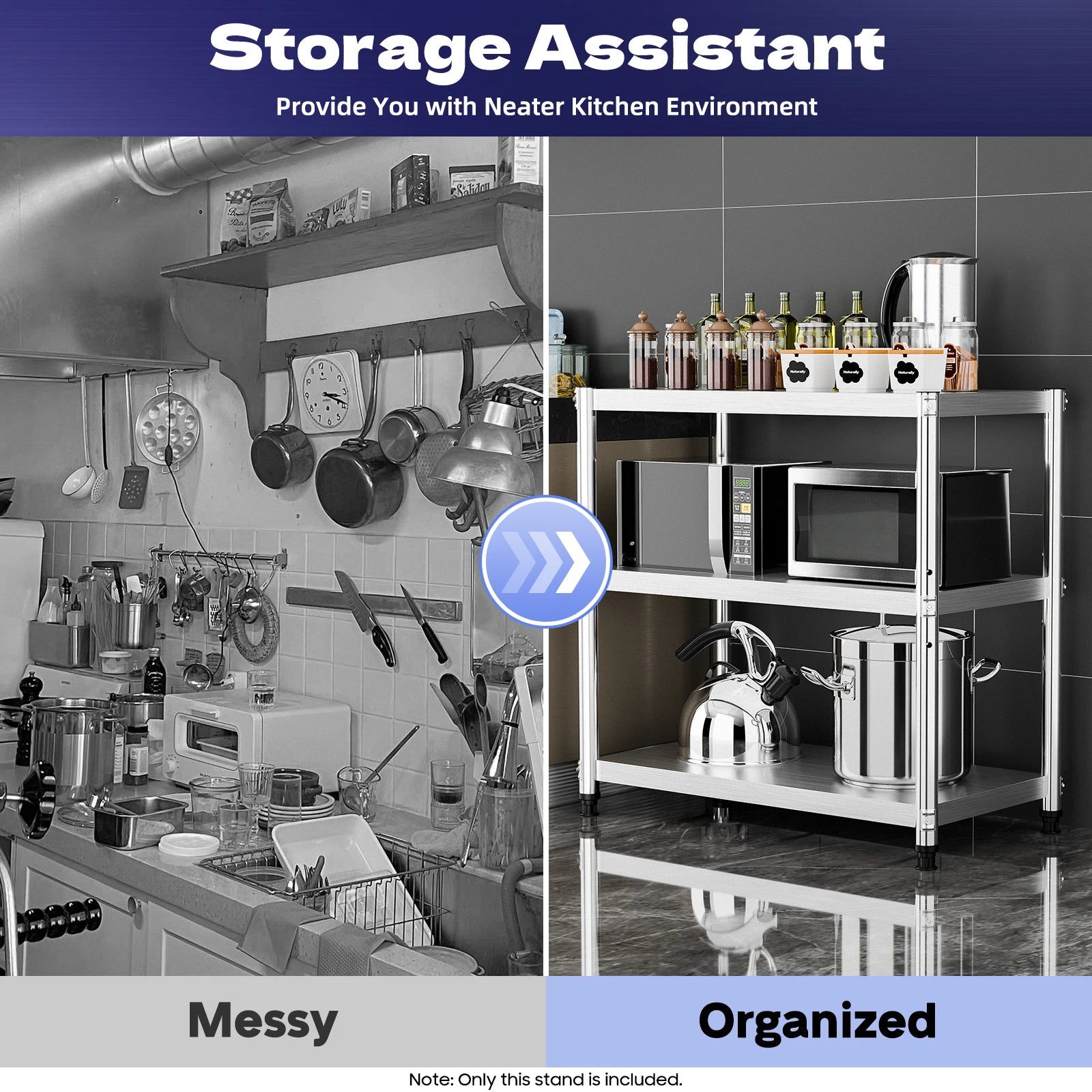 Stainless Steel Storage Rack,3-Tier Multi-functional Shelf