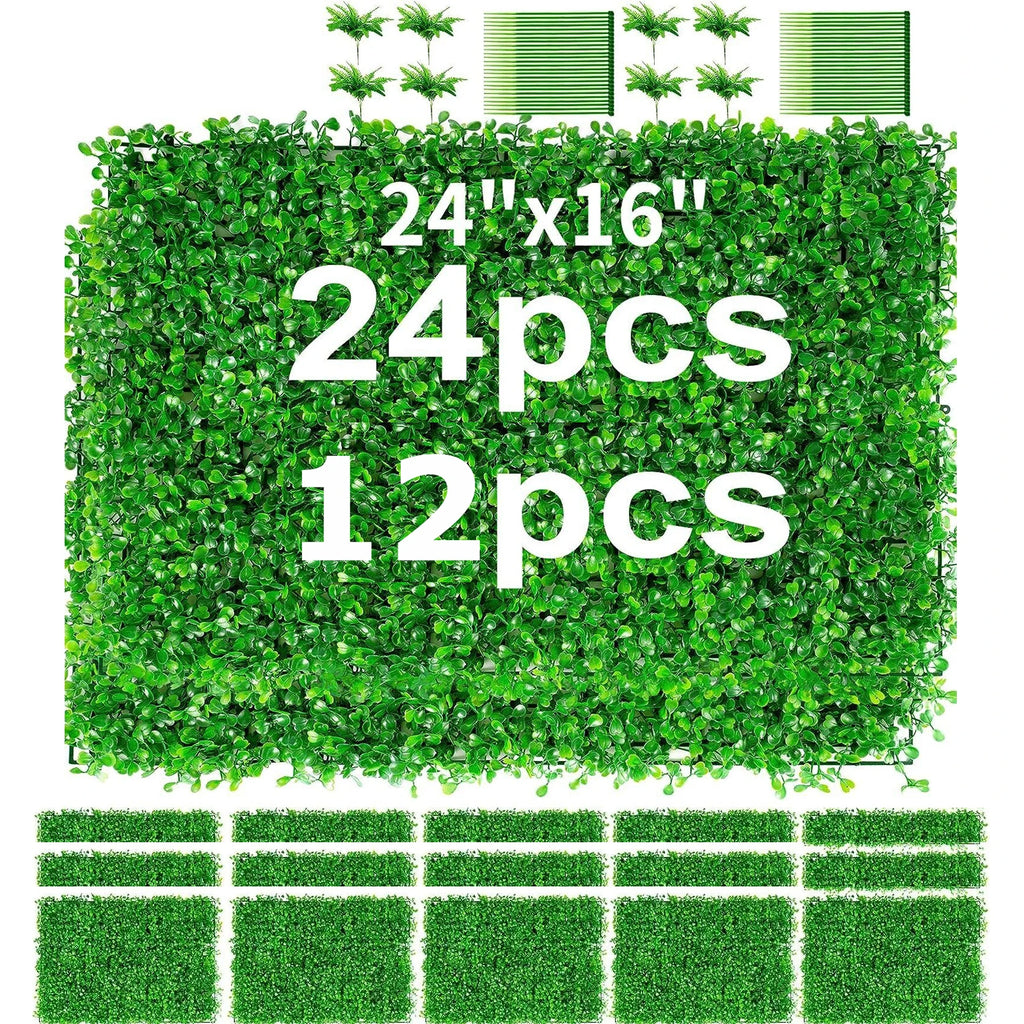 12pcs 24pcs Artificial Plants Grass Wall Panel Boxwood Hedge Greenery Privacy Fence Panel Grass for Indoor Home Garden Wedding