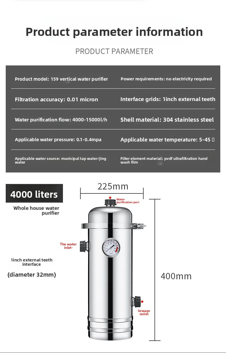 Whole house direct drinking ultrafiltration filter