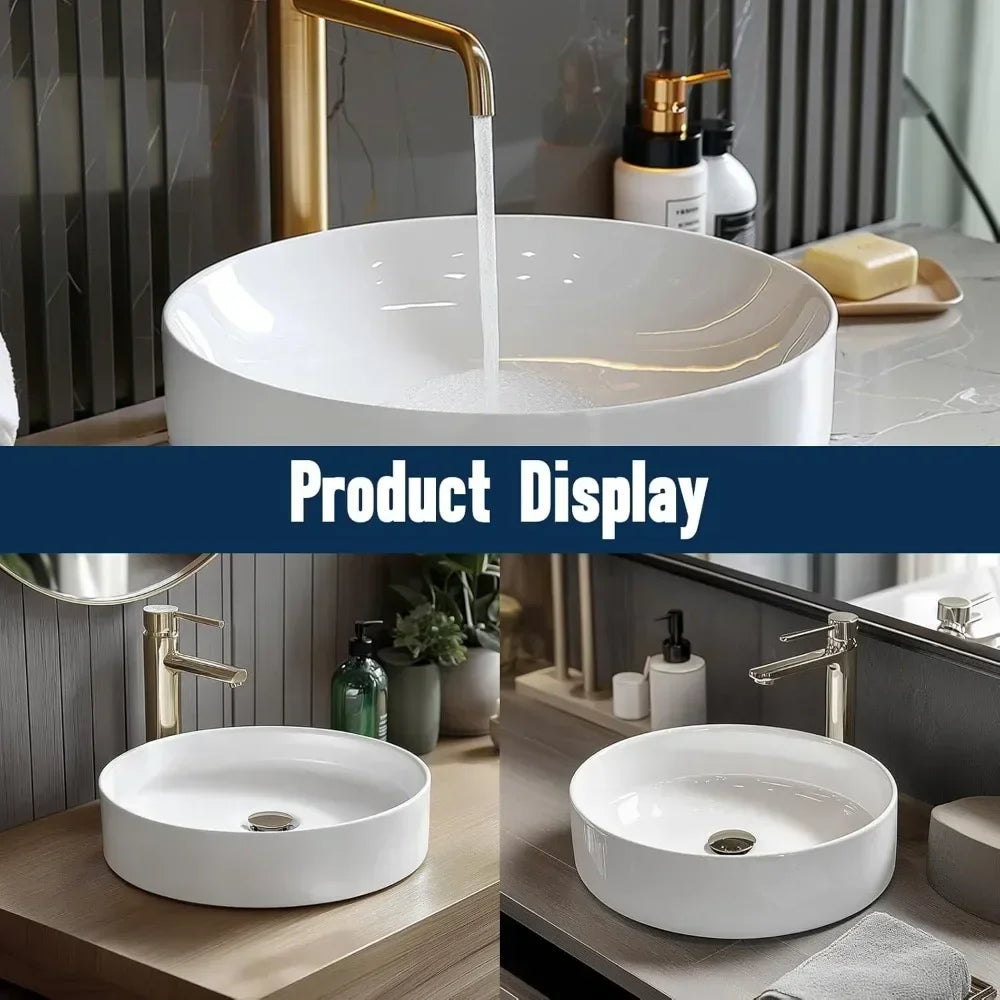 14" Ceramic Round Bathroom Countertop Sink