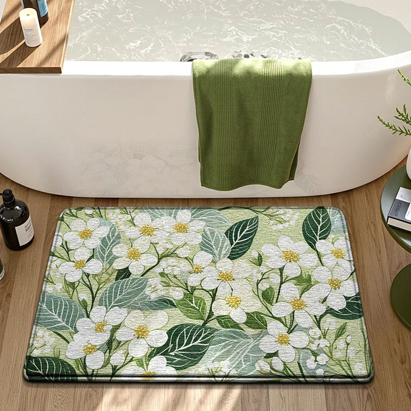 Floral Bath Mat Non-Slip Absorbent Quick Dry