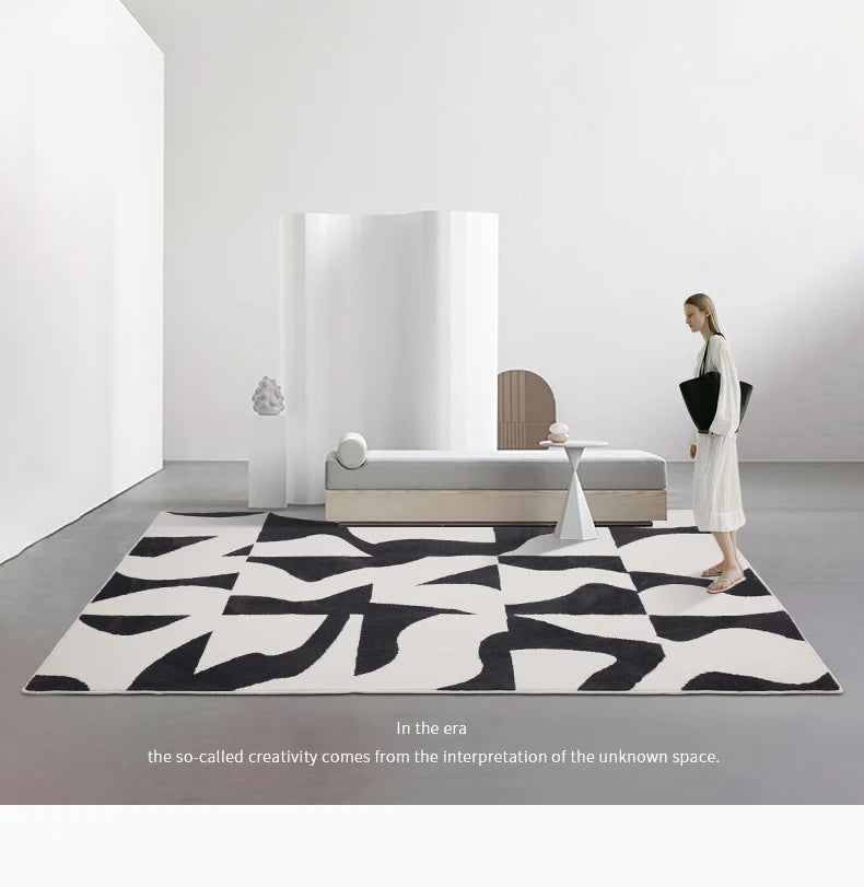 Fluffy, Soft, Plush Rugs, Black, White Lines, Washable