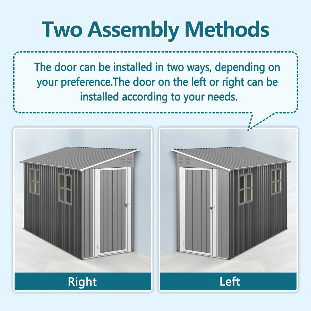 4x10 FT Galvanized Steel Shed, Lockable Storage, Windows