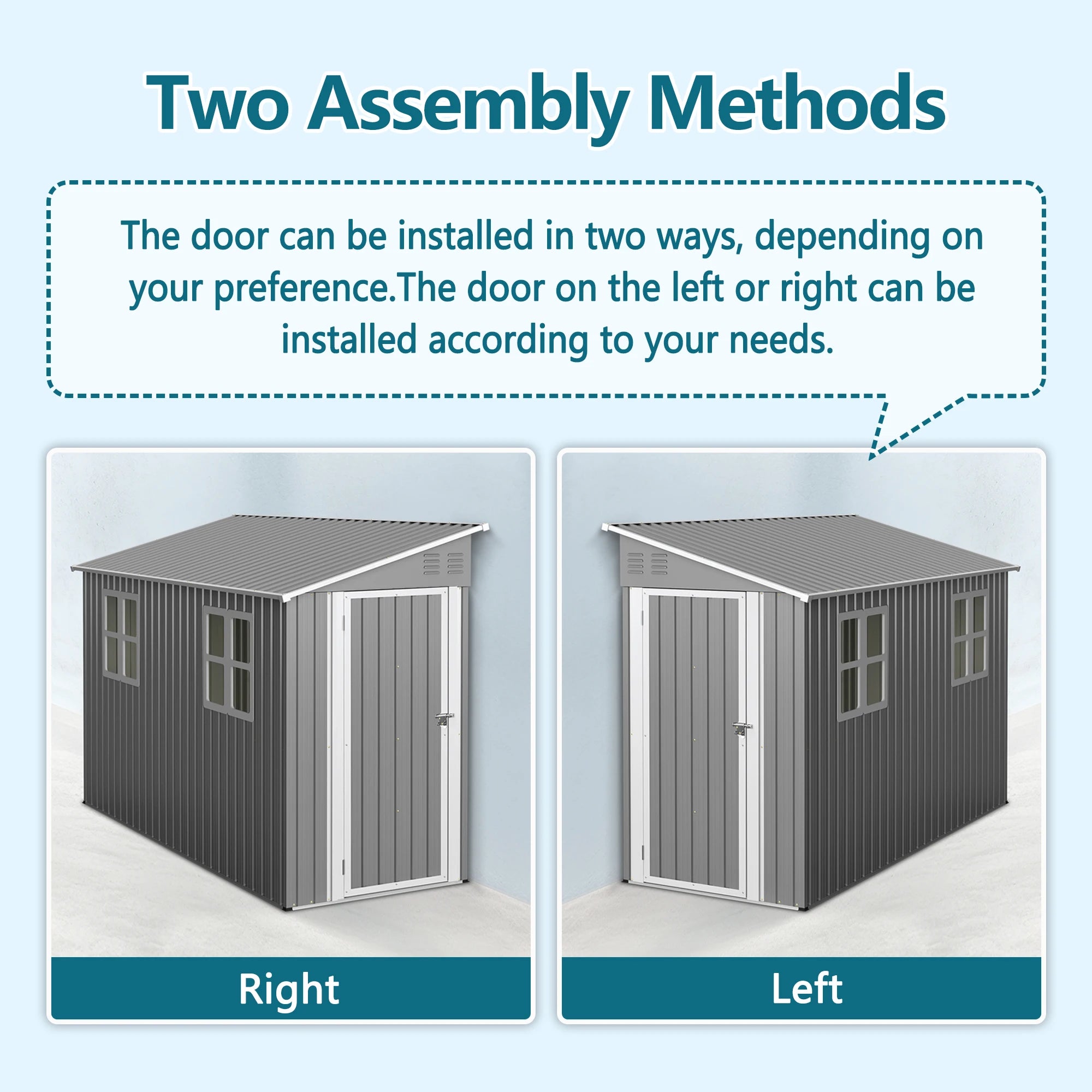 4x10 FT Galvanized Steel Shed, Lockable Storage, Windows