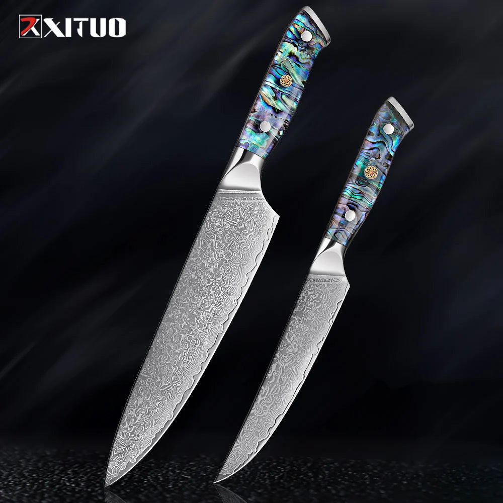 1-9 Pc. Damascus Steel Kitchen Knives Set Abalone Handle