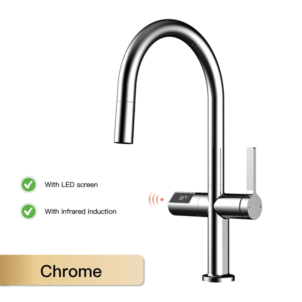 gun gray kitchen faucet, LED digital sensing, 2-function spay