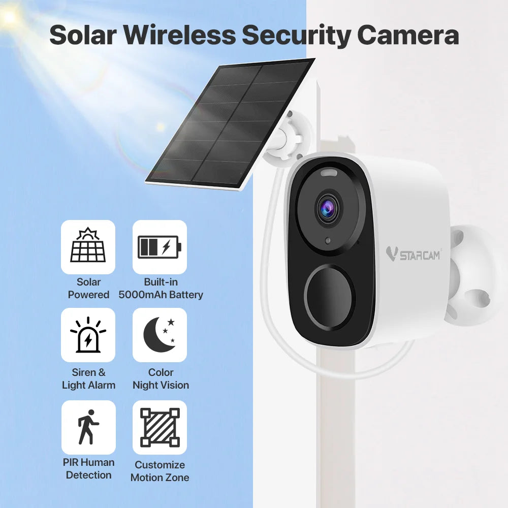 Wireless Solar-Powered Security Camera, PIR Motion Alarm