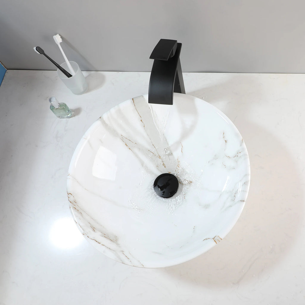 17'' Round Vessel Vanity Sink, Faucet, Drain Set