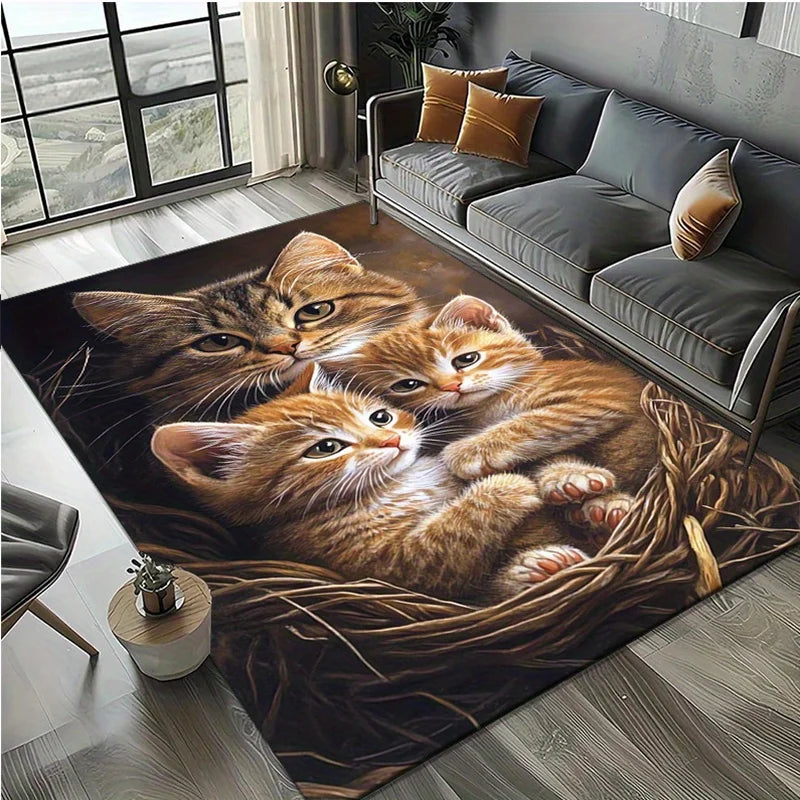 Cat Family Velvet Rug, Non Slip, Various Sizes